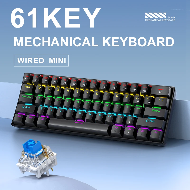 K61 60% Mechanical Keyboard Wired RGB, 61 Keys Mini Gaming Keyboard, Phantom RGB, Red/Blue Switch, Ergonomic, Portable for Gamer photo 2