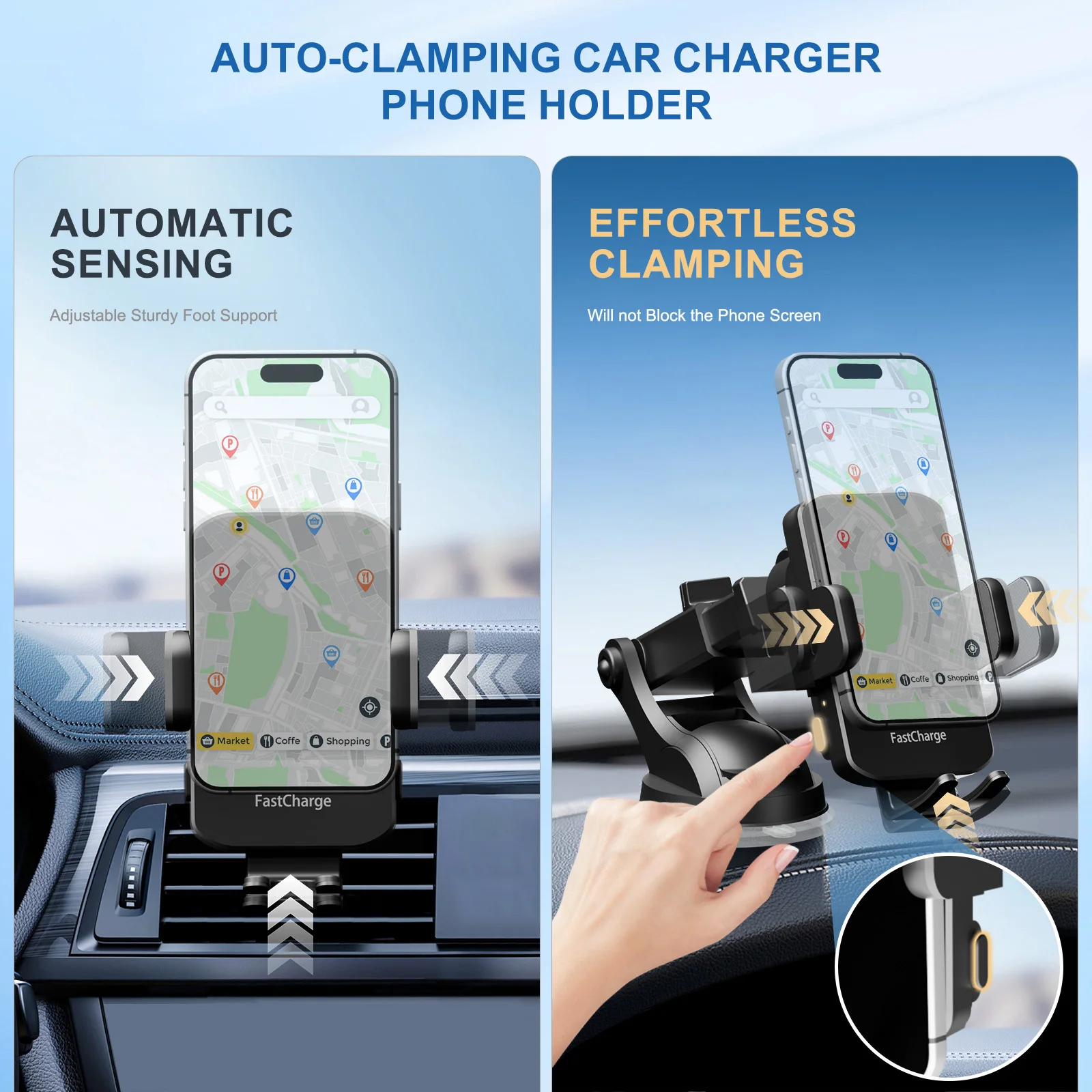 15W Qi Magnetic Wireless Car Phone Charger Auto-Clamping Car Charger Phone Holder Dashboard Vent Phone Mount Fast Charging photo 2