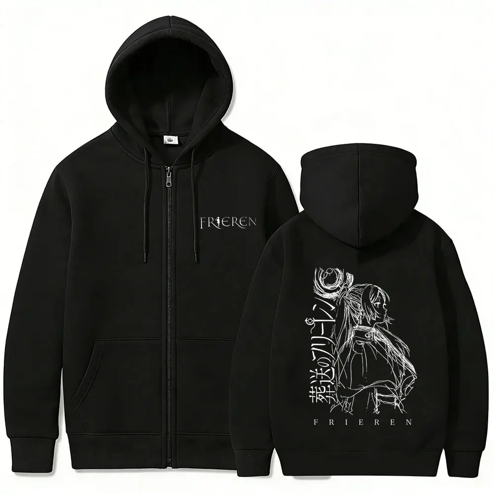 Anime Frieren Beyond Journey's End Print Zipper Hoodie Men Women Casual Oversized Zip Up Hoodies Male Manga Kawaii Humor Jacket photo 1