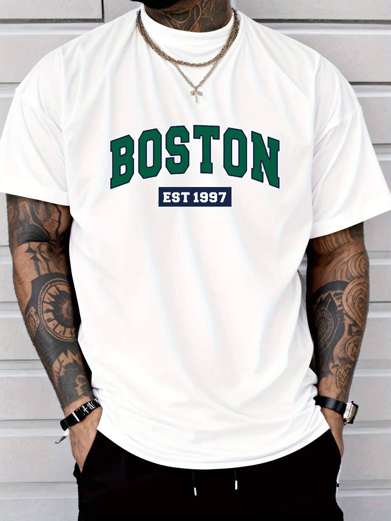 Men's Breathable Round Neck T-shirt Boston South 1997 Digital Printed Sports and Leisure Versatile Short Sleeve Top photo 1
