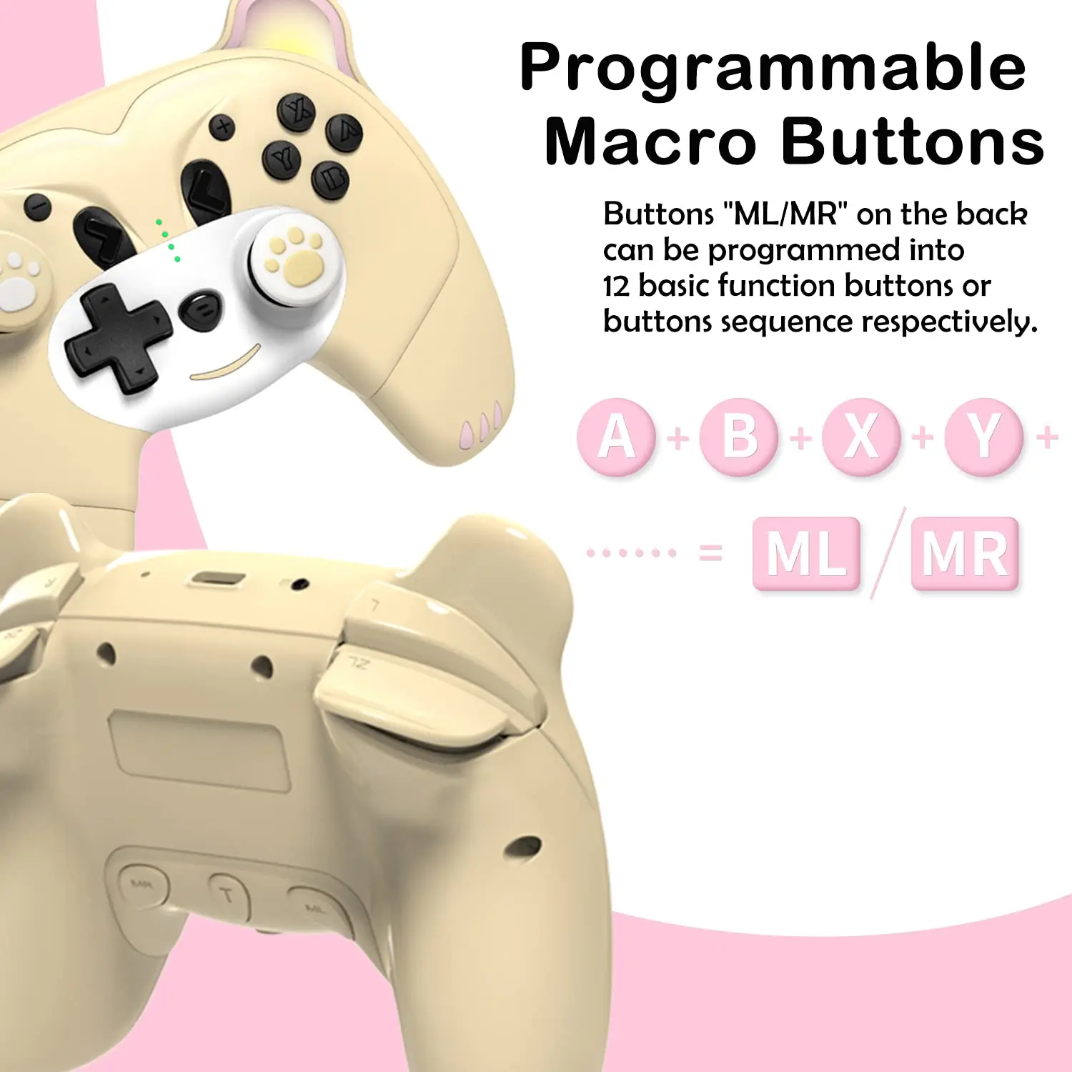 Wireless Controller for Nintendo Switch/Switch Lite, Cute Pro Controller with Macro, Wake-Up, Headphone Jack, Turbo, Motion, Vibration, Ergonomic and Breathing Light – Yellow photo 4