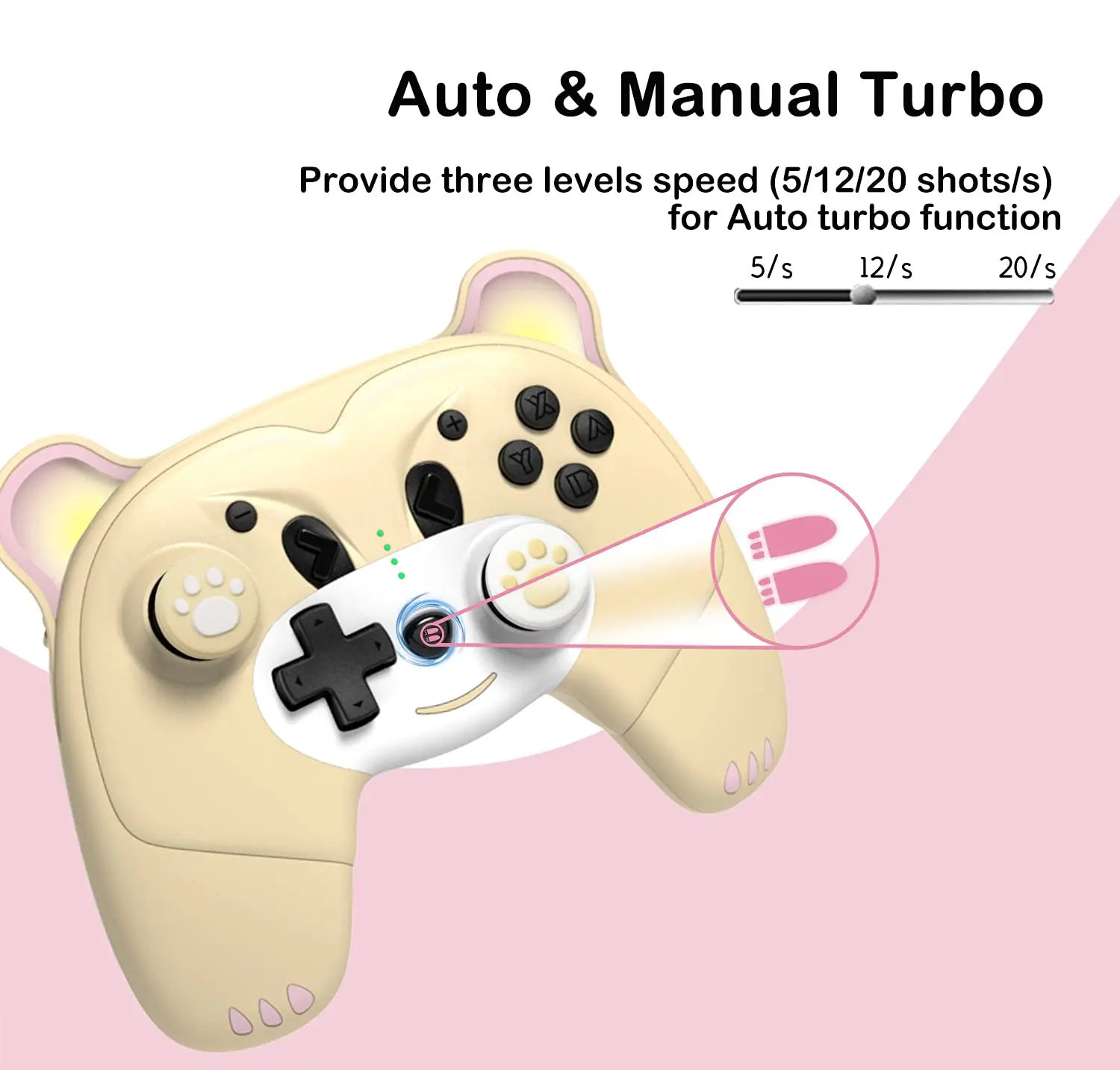Wireless Controller for Nintendo Switch/Switch Lite, Cute Pro Controller with Macro, Wake-Up, Headphone Jack, Turbo, Motion, Vibration, Ergonomic and Breathing Light – Yellow photo 5