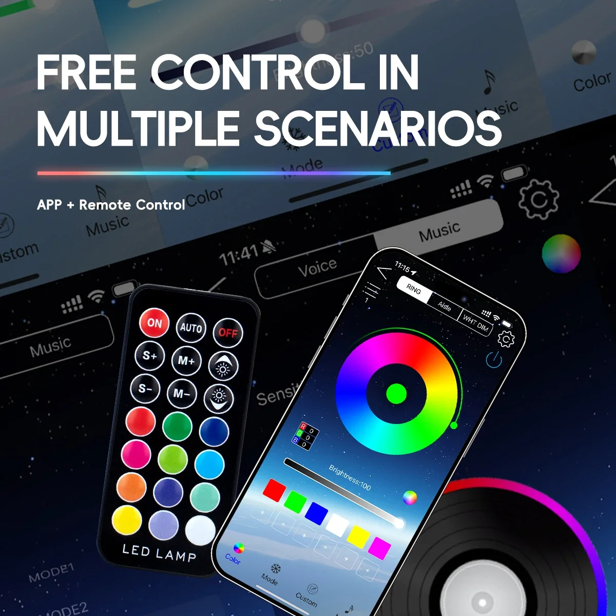 1Pair Car Daytime Running Light Strip DRL Flexible Turn Signal Strip With Remote /APP Control RGB Driving Lights Car Decoration photo 3