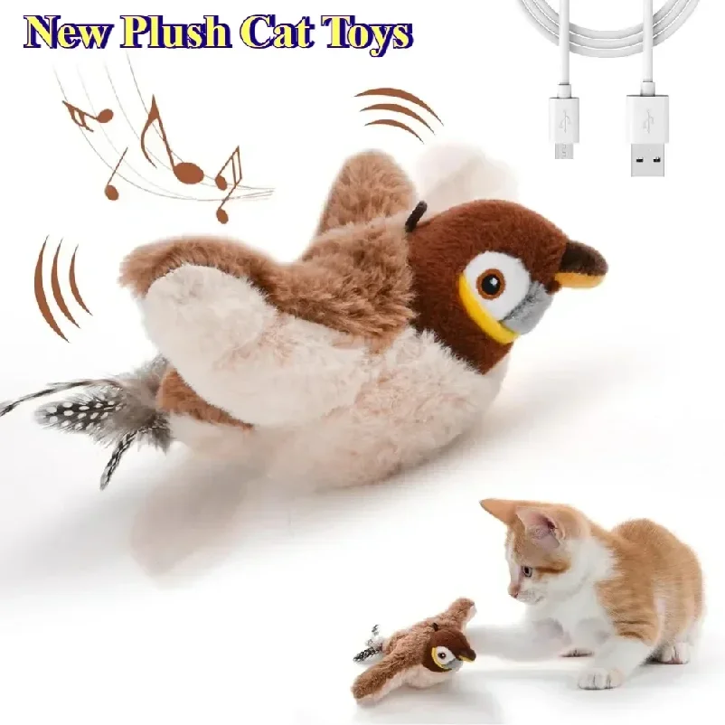 Hot Cat Interactive Toys Catnip Electric Pat Bird (with Catnip) Dog Cats Touch-Activated Squeaky Plush Toy Pet USB Rechargeable photo 1