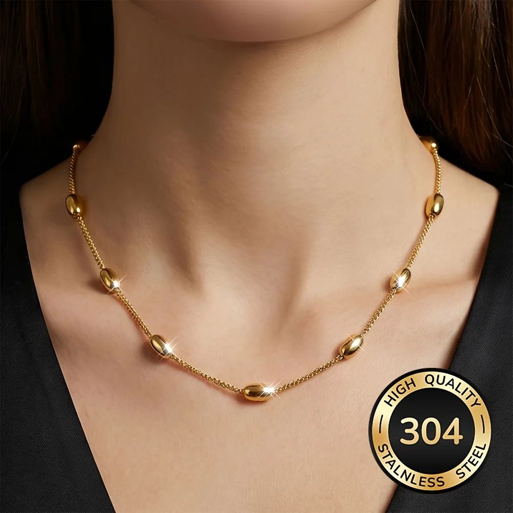 1Pcs High-Quality Stainless Steel Hypoallergenic Beaded Chain Necklace, Fade-Resistant, Comfortable and Versatile, Simple and Elegant, Suitable for Daily Wear or Parties, Fashionable Women's Necklace, Jewelry Accessory, Is a Delicate Gift for Women photo 1