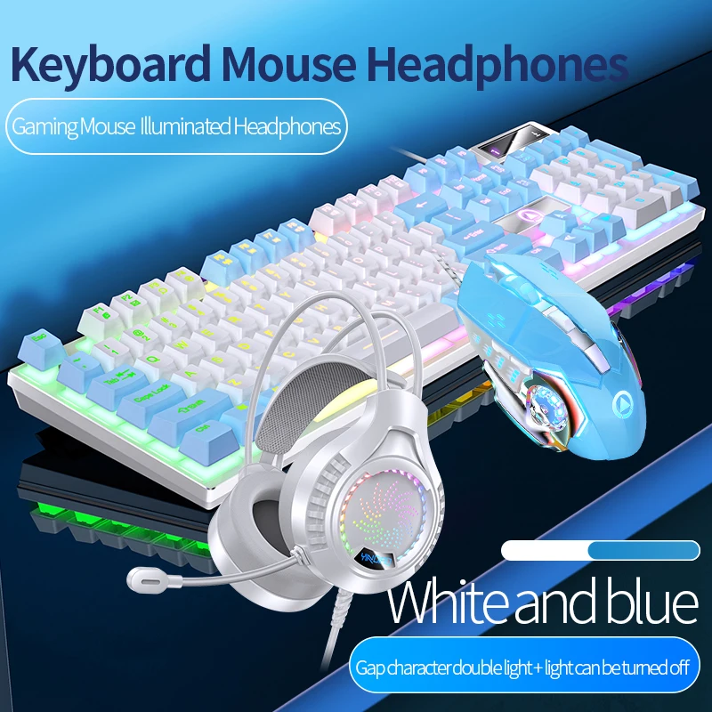 Gaming Keyboard Mouse Headphone Set Wired Backlight Game 104 Keys Keyboards 3600DPI Mice USD 3.5mm Headset Combos for PC Gamer photo 2