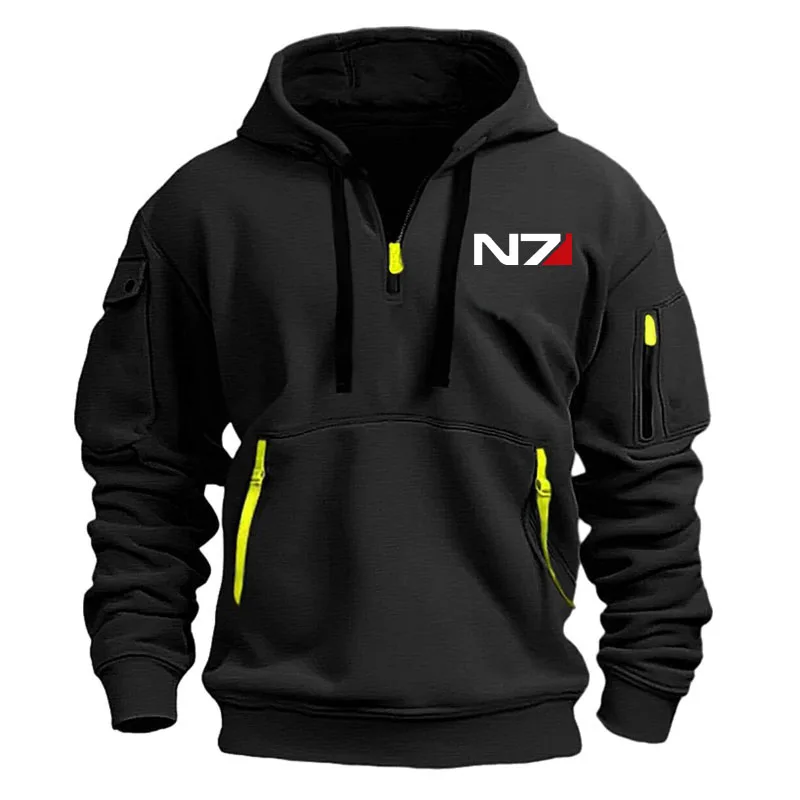 N7 Mass Effect Half zipper oversized Hoodie Men loose Anime Hooded Sweatshirt Women print Fleece cotton Sweetshirt Streetwear photo 3