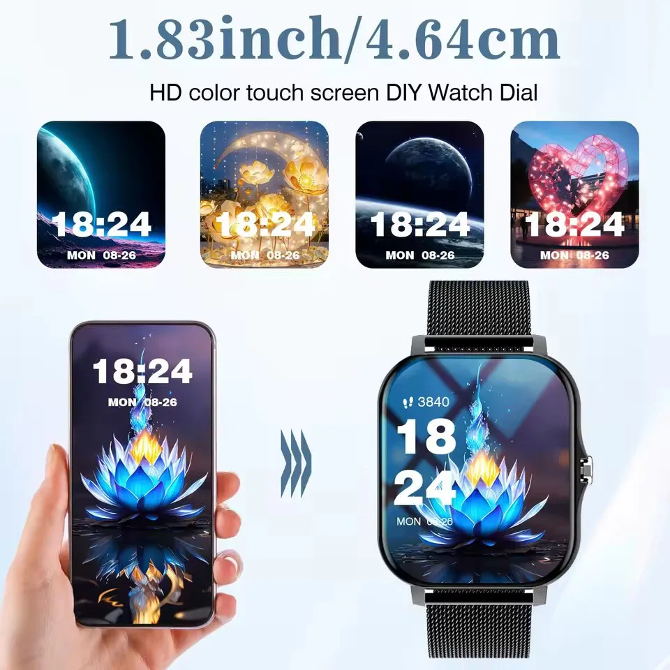 Men Women Smart Watch 1.83''Waterproof Fitness Sports Watch Answer Call Sleep Sport Pedometer Information Alerts Smartwatch HT30 photo 2