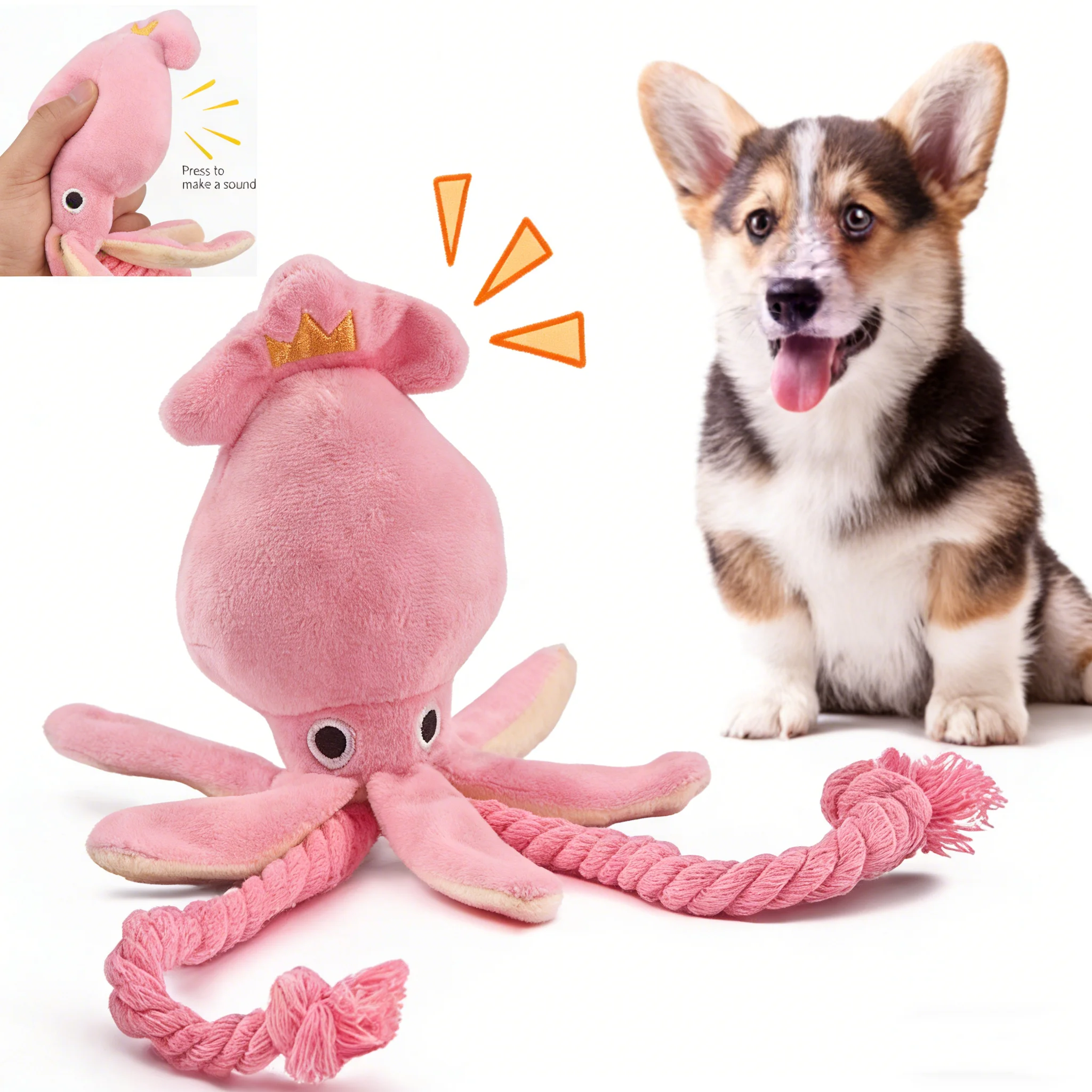 Dog toys; cat toys; sound-emitting cotton rope octopus; durable chew toys for cleaning teeth; interactive pet toys. photo 1