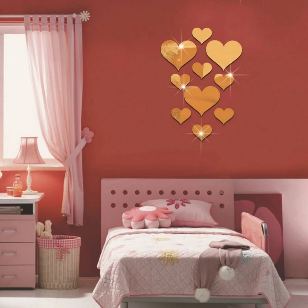 10Pcs/Set Durable Love Heart Stickers Wall Sticker Mirror Mural 3D Decal Simple DIY Decorative Removable Paster Home Decoration photo 5