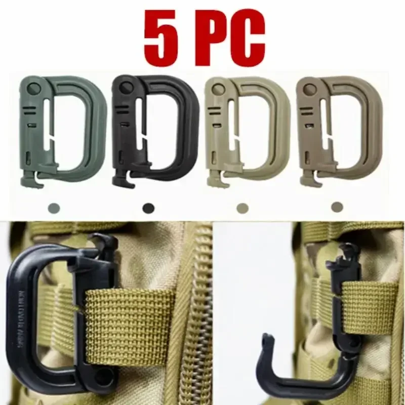 5PC Plasctic Shackle Carabiner D-ring Clip Molle Webbing Backpack Buckle Snap Lock Grimlock Multi Outdoor Hiking Camping Gear photo 1