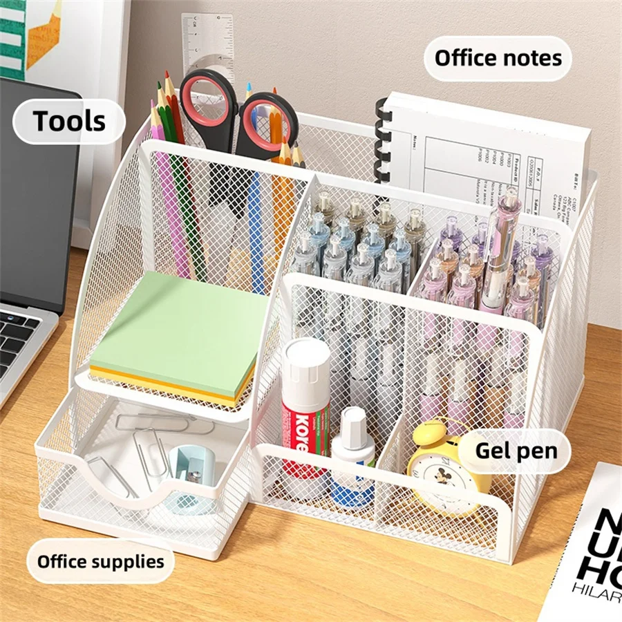 Desk Stationery Organizer Creative Metal Pen Holder Pencil File Storage Rack 7 Grid Storage Box Divided Container Office Access photo 1