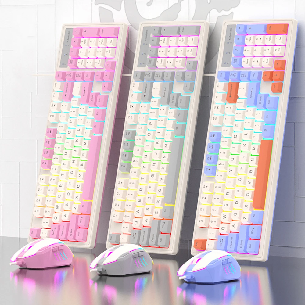 Wired Keyboard and Mouse 98key Cream Mechanical Feel Silent Office Mouse Set Girl Keyboard and Mouse for Laptop Ipad Supplies photo 6
