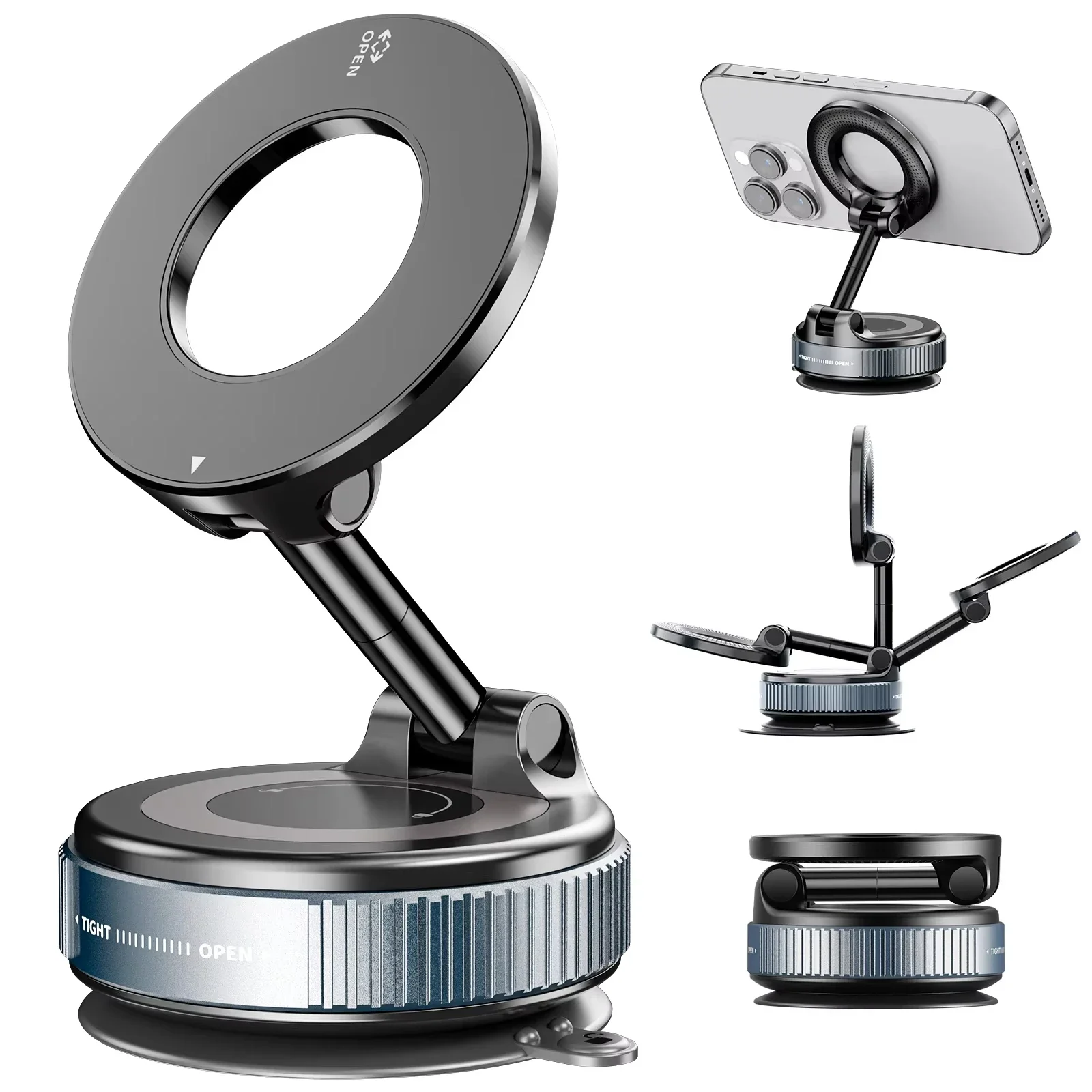 Car Phone Magnetic Stand Mechanical Vacuum Suction Cup Rotate 360° Magnetic Adsorption Bracket Navigation Universal Holder photo 1
