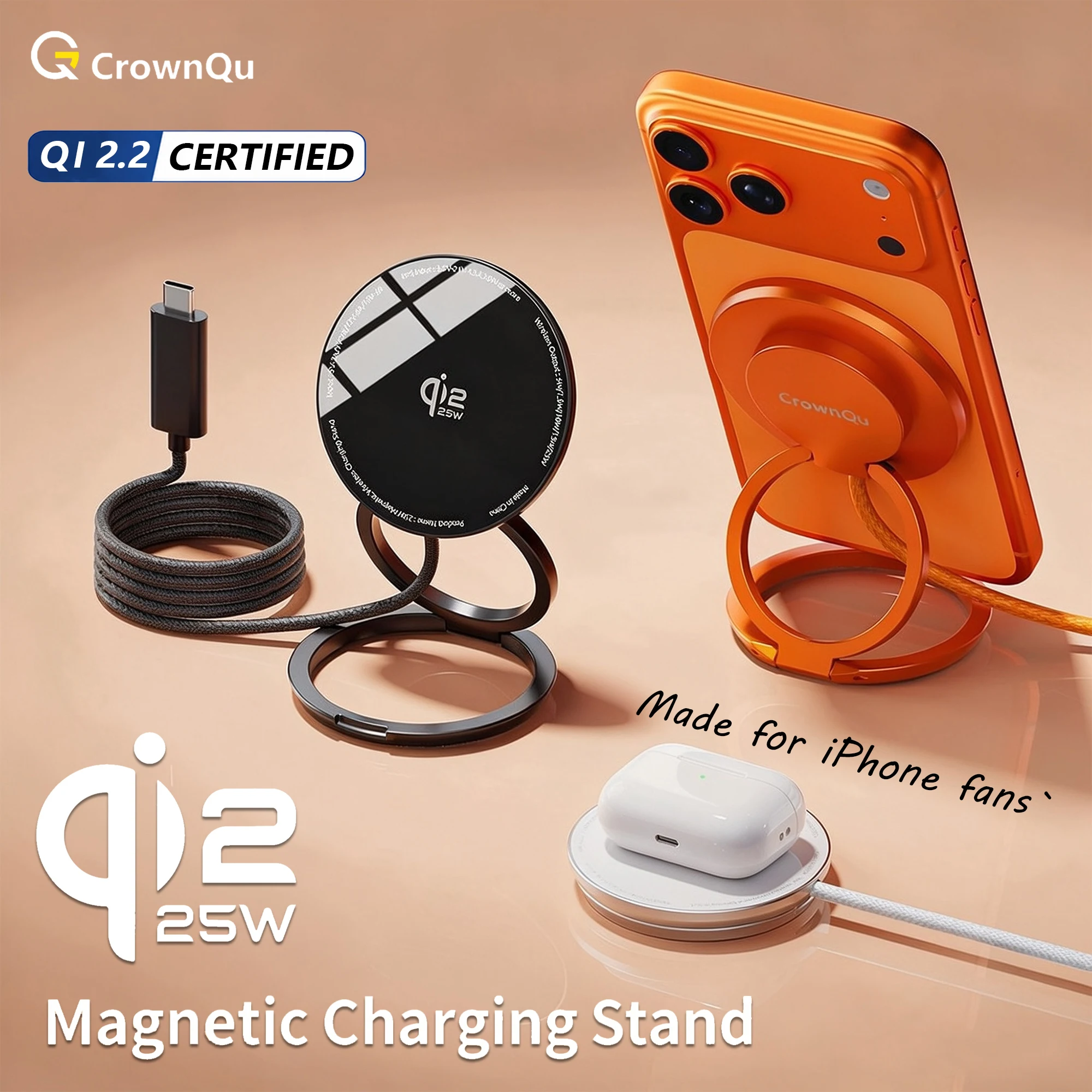 Qi2.2 Magnetic Wireless Charger Stand Foldable 25W Fast Charging with 47.2" Cable For iPhone 17 16 Pro Max Huawei Xiaomi ipad photo 1