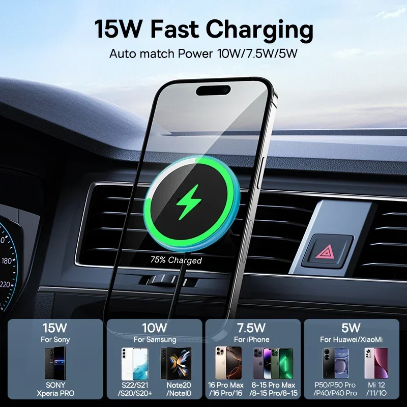 Baseus Magnetic Wireless Charger Car Phone Holder 15W Fast Charging Wireless Car Charger Holder For iPhone 16 15 14 13 Car Mount photo 4