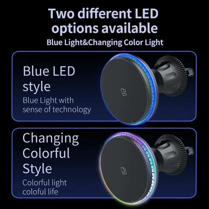 Magnetic Car Wireless Charger RGB For iPhone12 13 14 15 16 17 Pro Max Macsafe Car Phone Holder Stand Mount Fast Charging Station photo 2