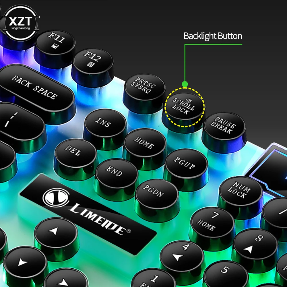 GTX300 Punk Game Keyboard Mouse 104 Retro Round Key Cap RGB Backlit USB Wired Mouse and Keyboard Gamer Kit for PC Laptop Desktop photo 4