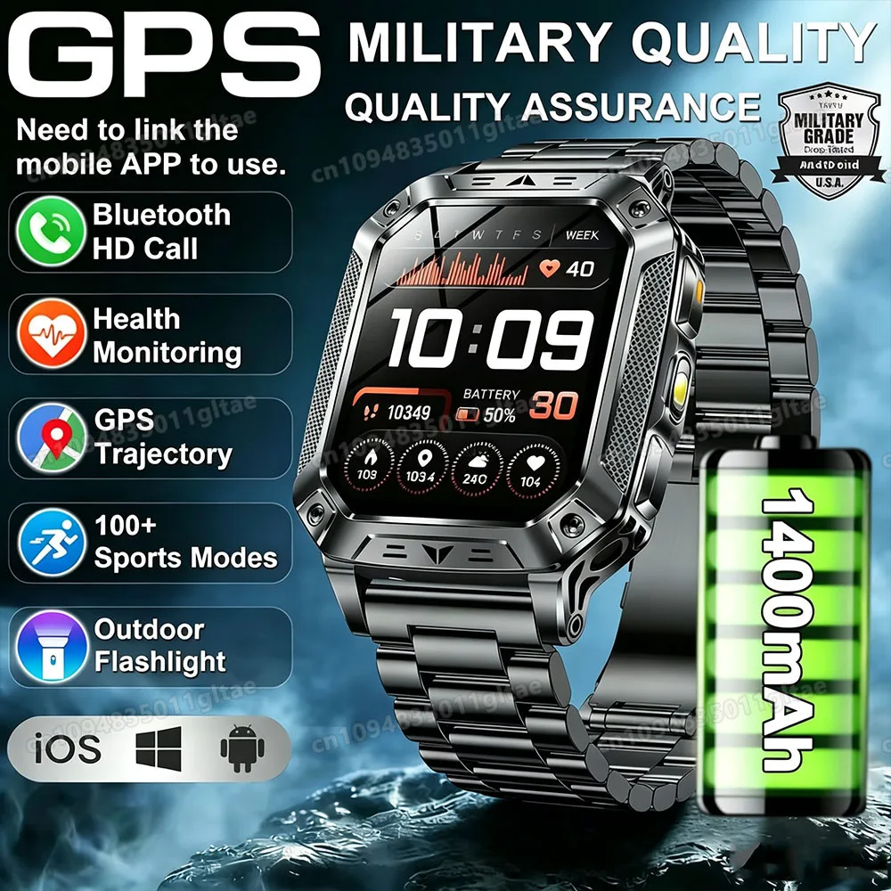 Rugged Military Smart Watch Men's Outdoor Watch LED Flashlight 2.01'' HD Touch Screen Voice Bluetooth Call Smartwatch Gifts HT30 photo 1