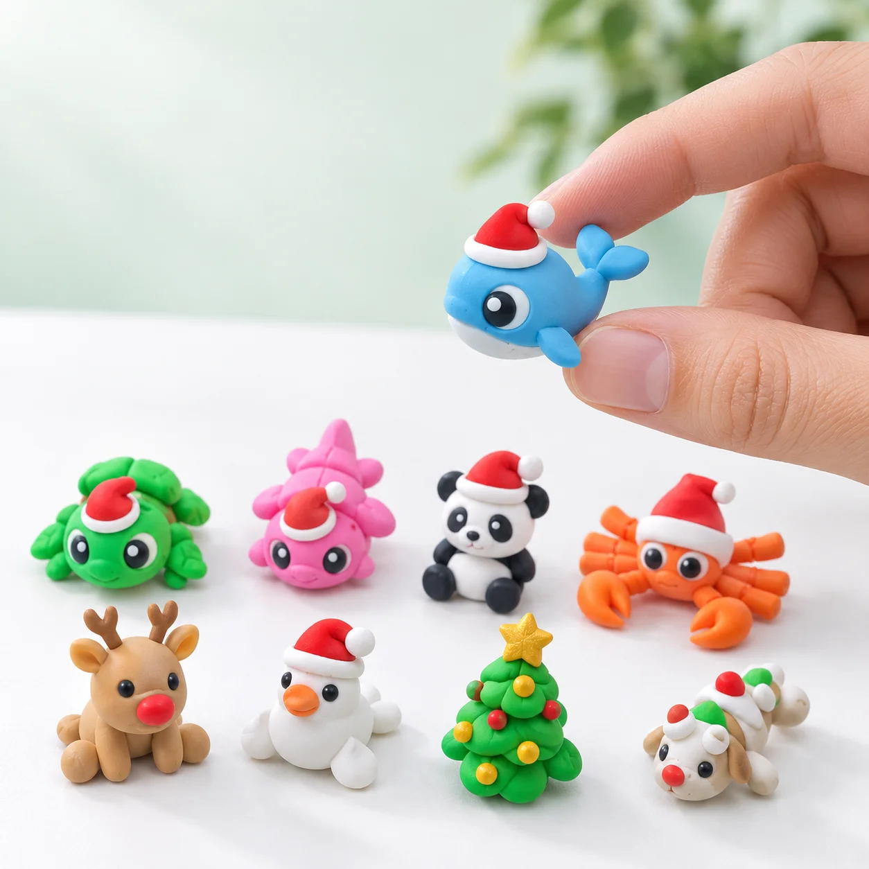 20/30/50Pcs 3D Printed Christmas Hat Animal Model Joint Movable Cartoon Figurine Ornament Sets Home Office Desktop Decoration photo 4