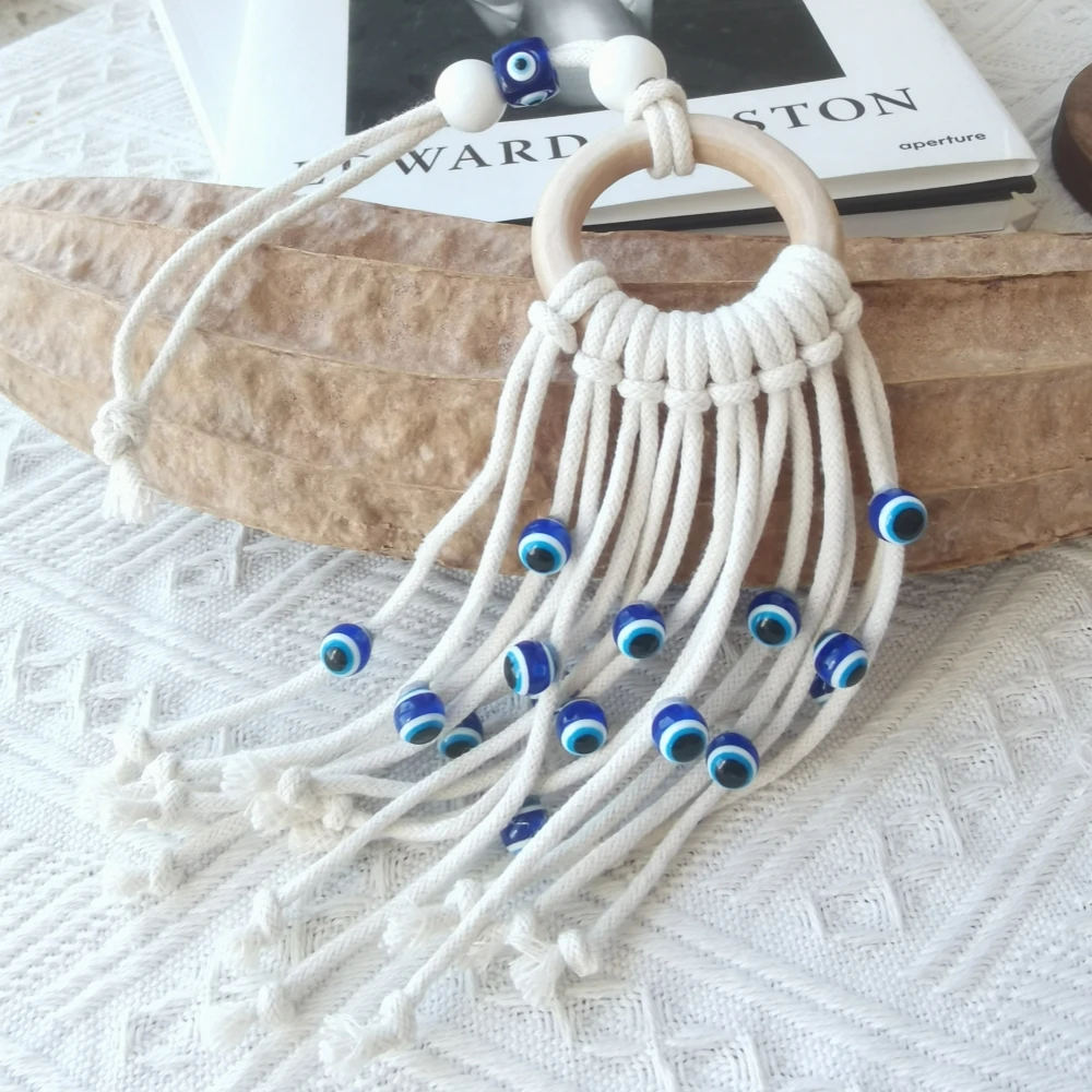 Macrame Wall Hanging with Lucky Eye Turkish Evil Eye Cotton Woven Tapestry for Home Decor Bedroom Decoration House Gift photo 1
