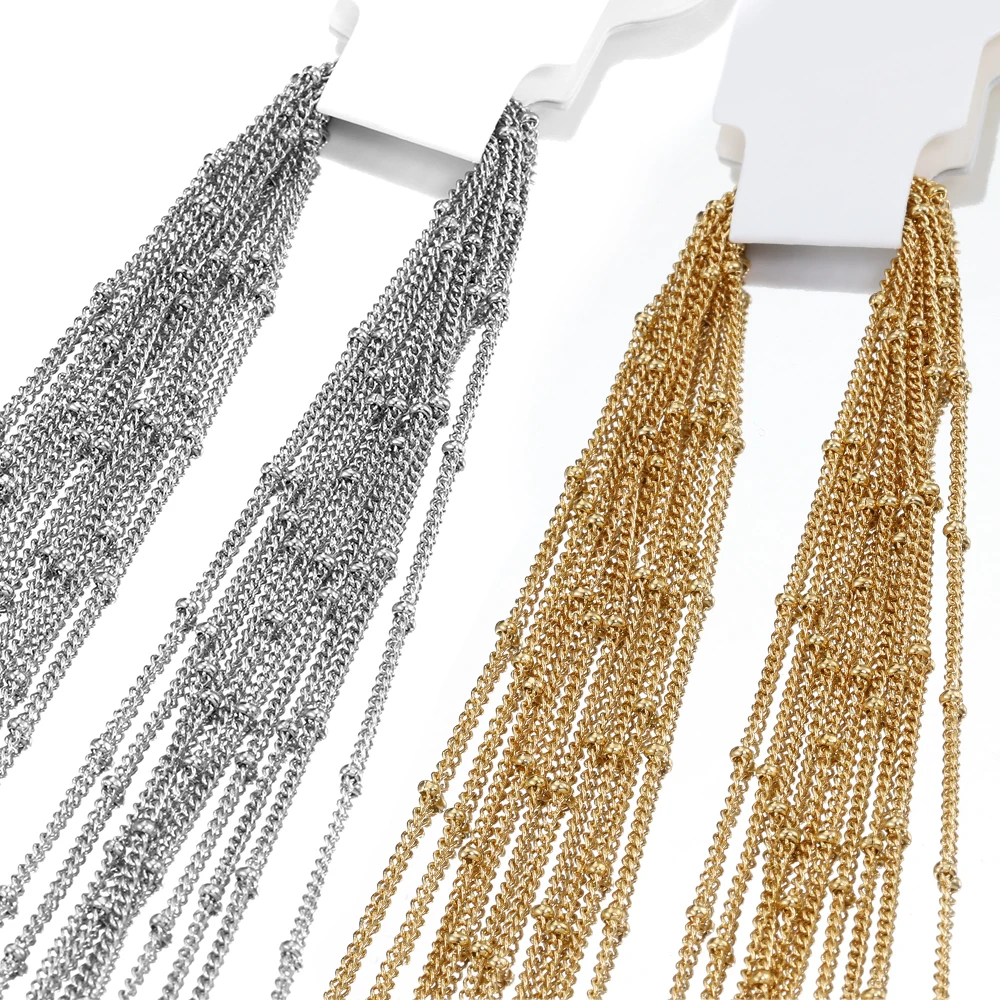 10pcs 5pcs Stainless Steel Bead Chain Necklace Chains for DIY Jewelry Making Findings 45cm+5cm Chain with Lobster Clasps No Fade photo 2