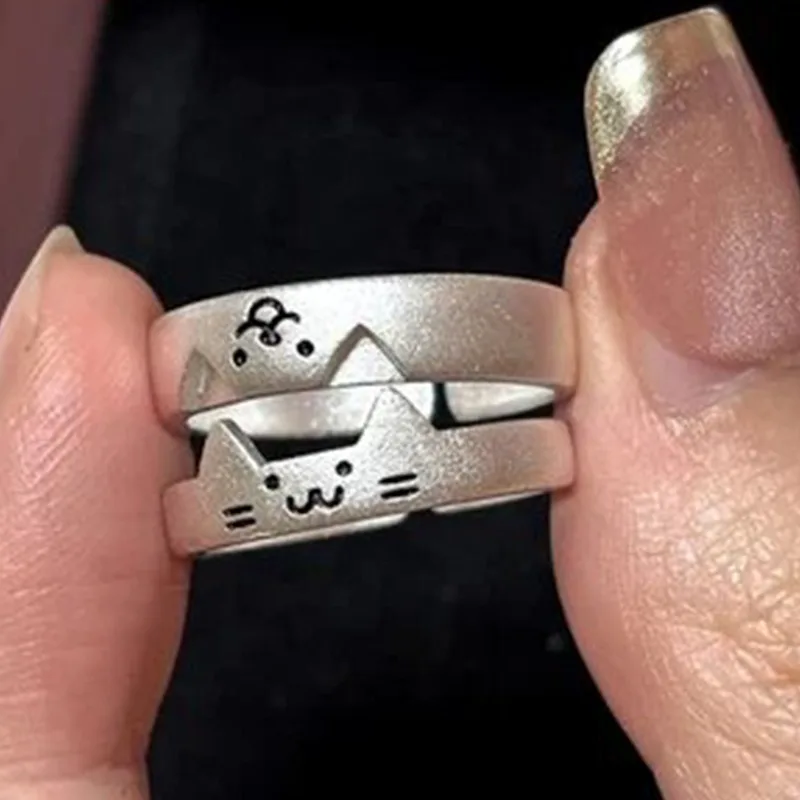2pcs Kawaii Cat Dog Animal Couple Ring for Women Men 2026 Fashion Size Adjust Lover Rings Valentine's Day Party Jewelry Gifts photo 1