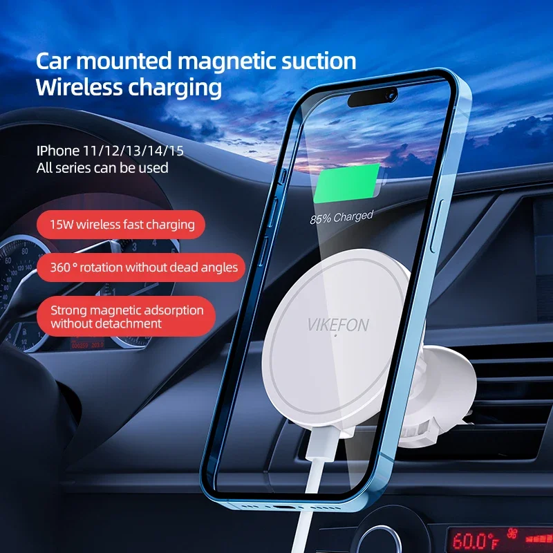 VIKEFON Magnetic Car Wireless Charger For iPhone 12 13 14 15 Pro Max Air Vent Car Phone Holder Stand Fast Car Charging photo 4