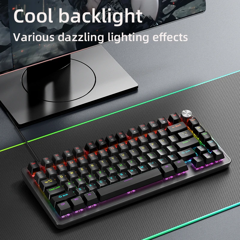 APAYADO K82 75% Wired Mechanical Keyboard 82 Keys RGB Hot Swappable Multifunction Knob Blue Red Switch for Windows Mac photo 5