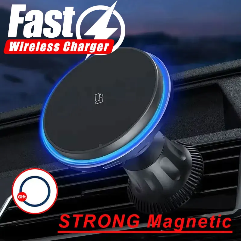 LED/RGB Magnetic Car Wireless Charger For iPhone 12 13 14 15 Pro Max Macsafe Car Phone Holder Stand Mount Fast Charging Station photo 1