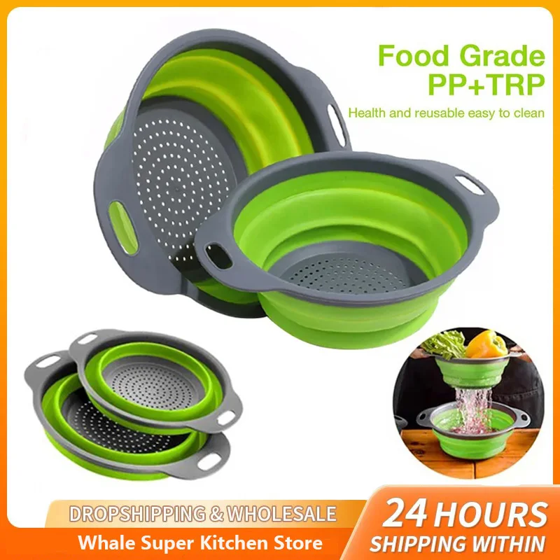 Silicone Folding Drain Basket Fruit Vegetable Washing Basket Foldable Strainer Colander Collapsible Drainer Kitchen Storage Tool photo 1
