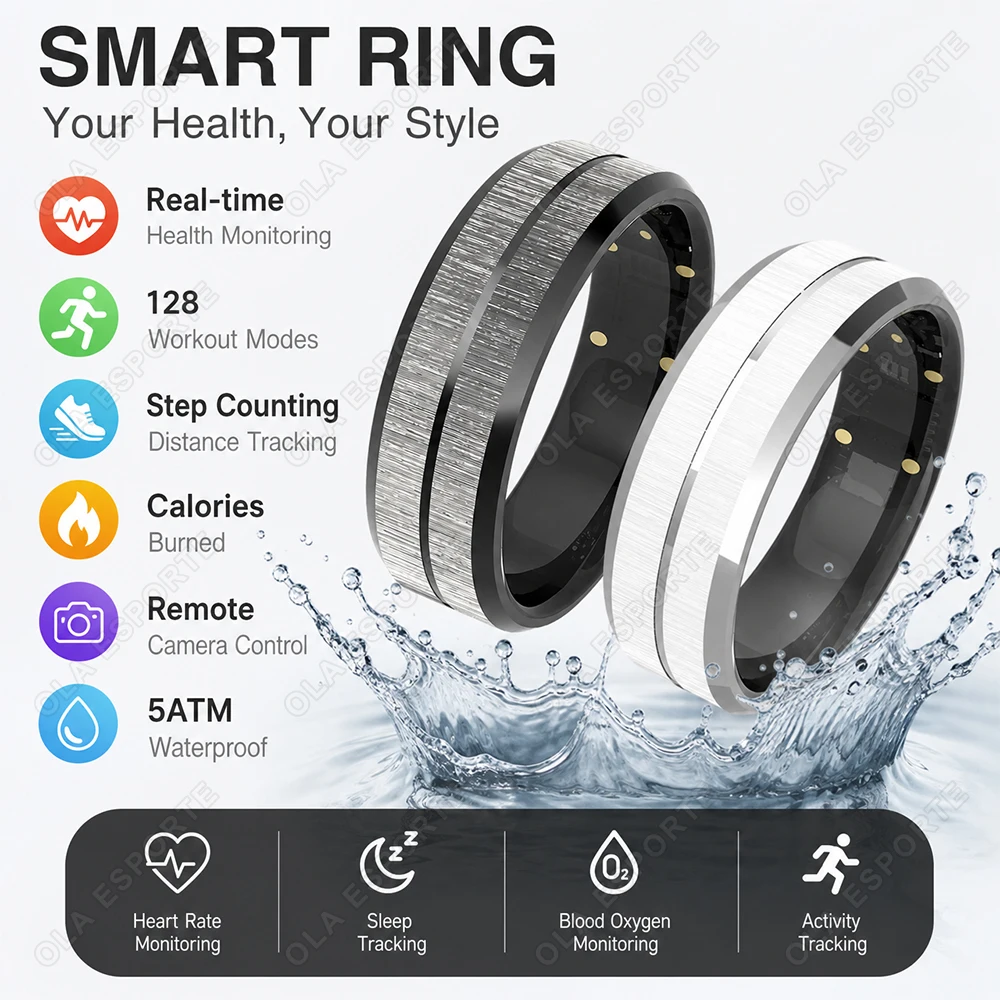 Smart Ring Heart Rate Blood Oxygen Real Time Health Monitoring 128 Exercise Modes Remote Control Smart Ring For Men Women R12 photo 1