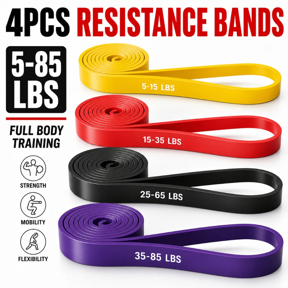 4PCSResistance Bands Set,Heavy Duty Pull Up Assistance Bands,Long Loop Exercise Bands for Strength Training,Home Gym Workouts photo 1