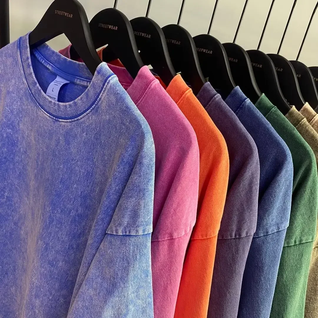 American Style Retro Heavyweight Solid Color Short Sleeved T-shirt Men Women Summer Street Trendy Washed Old Oversized Clothes photo 3