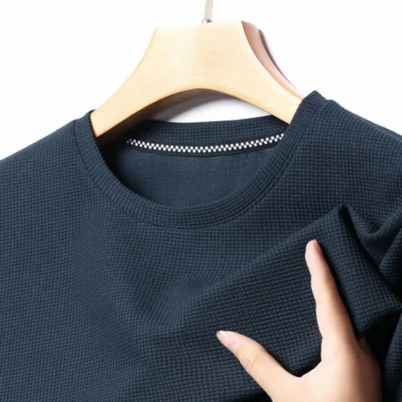 New Summer Waffle Round Neck Short Sleeved T-shirt for Men's Short Sleeved Top photo 6
