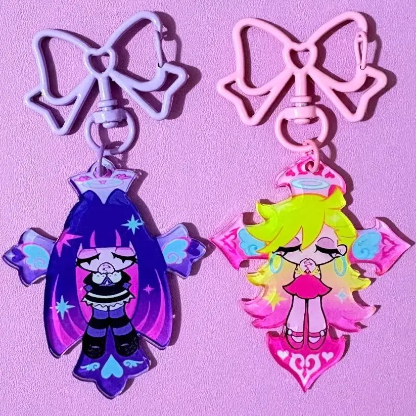 Fashion Panty & Stocking with Garterbelt Anime KeyChain Men Key Chain for WomenKawaii Figure Acrylic Keyring Pendant Gifts photo 6