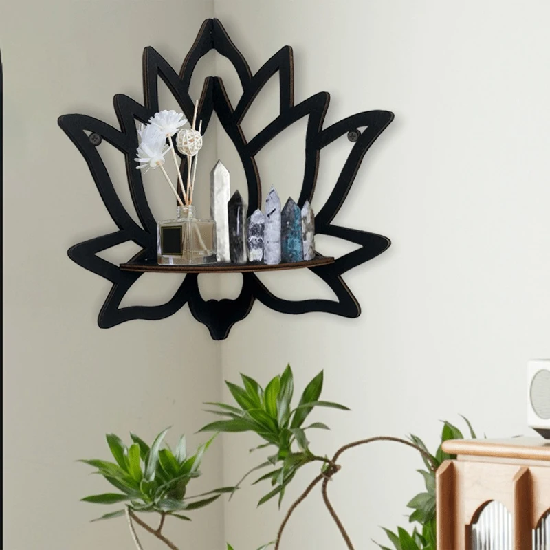 Wooden Lotus Hollow Decorative Rack Aromatherapy Organiser Essential Oil Candle Holder Wall Mounted Shelf Corner Shelf photo 2