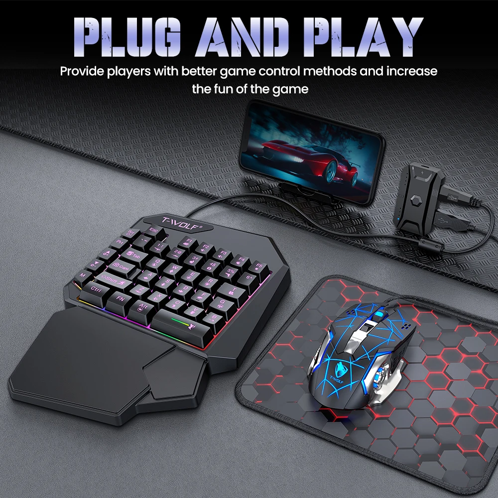 NEW HOT Game Artifact OneHanded With Palm Rest RGB Keyboard Converter Programmable Mouse 5-in-1 Set For Android iOS Gaming Gear photo 3