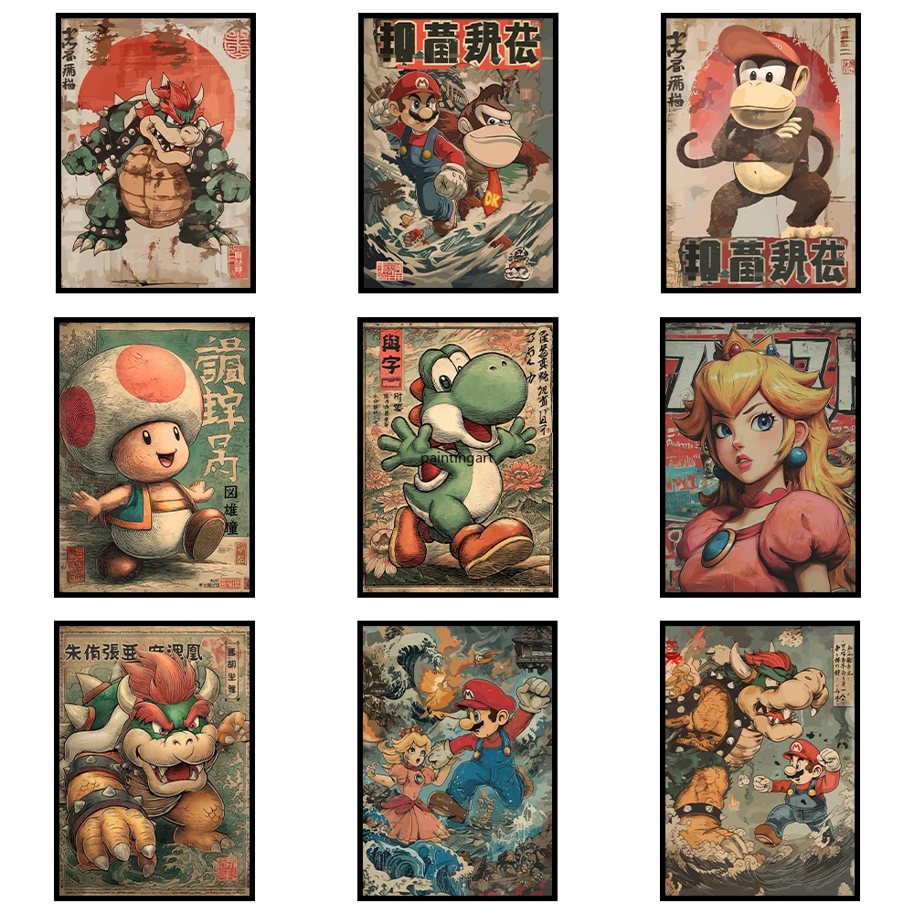 Bandai Japanese Anime Mairoi Retro Wall Art Poster King Bowser Canvas Art Prints Super Yoshi Wall Decor Picture Canvas Painting photo 1