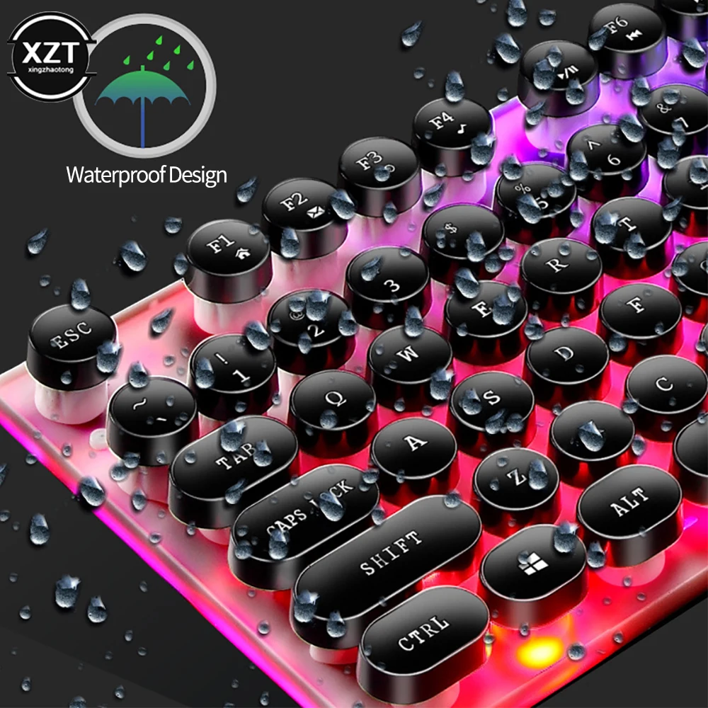 GTX300 Punk Game Keyboard Mouse 104 Retro Round Key Cap RGB Backlit USB Wired Mouse and Keyboard Gamer Kit for PC Laptop Desktop photo 6