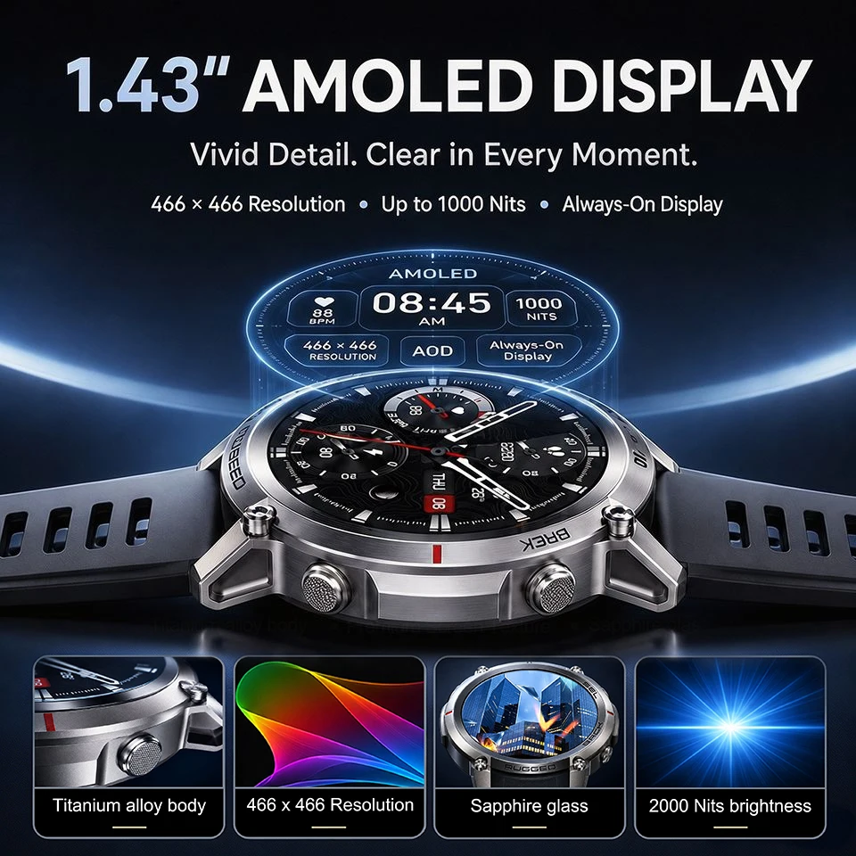 2026 Military Satellite Offline Map GPS Smart Watch Men 1.43''AMOLED Bluetooth Call Compass 5ATM Waterproof 170+Sport Smartwatch photo 4