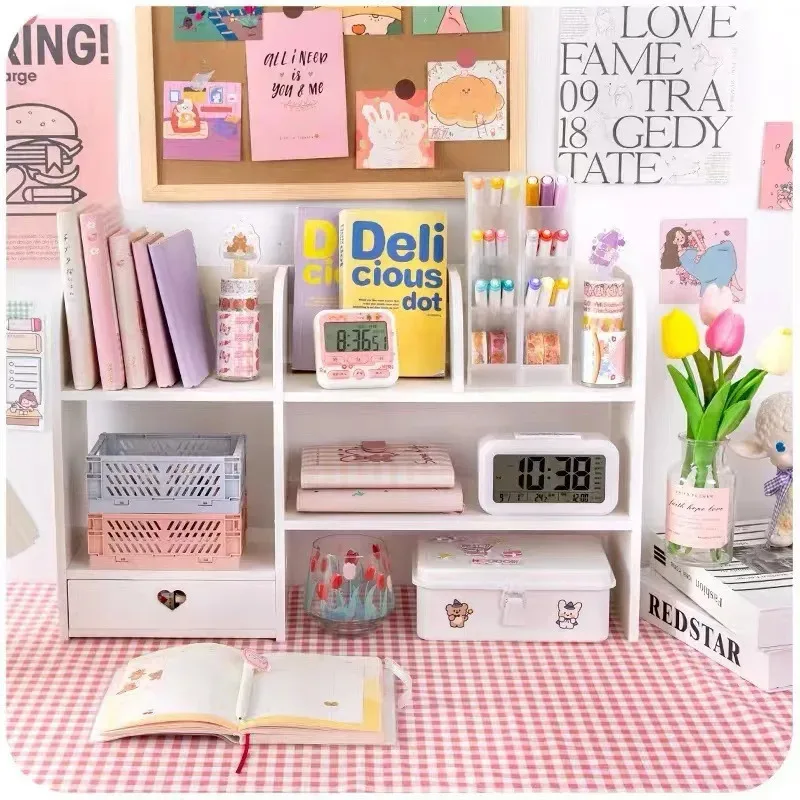 Double-Layer Desktop Organizer Rack Stationery Office Desk Accessories Storage Desktop Cosmetics Organizers Storage Shelf photo 4