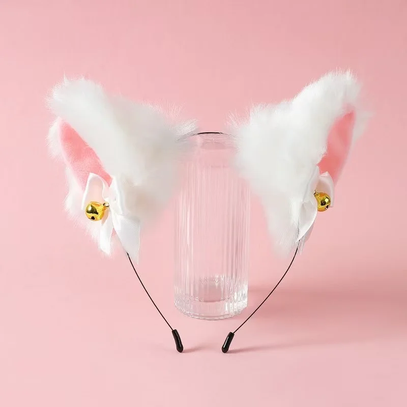 Sexy Cat Ears Headband for Women Girls Lace Bow Necklace Plush Bell Hairband Cosplay Masquerade-Party Costume Hair Accessories photo 2