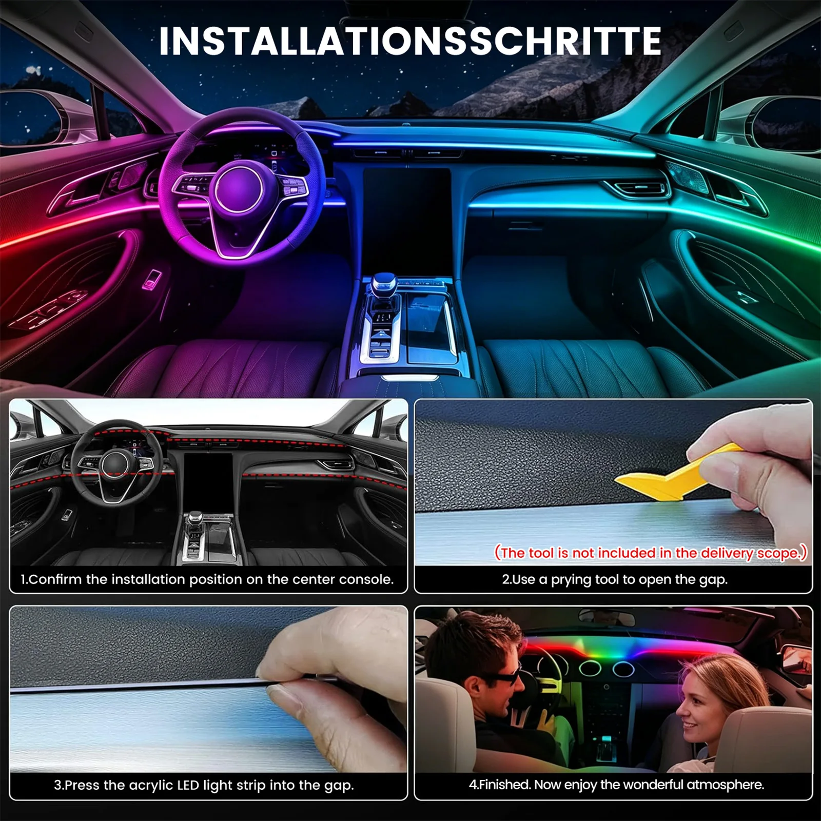 2/6 in 1 Car Interior LED Ambient Lighting Kit, USB Powered Flexible Neon Strip, APP Control RGB Sound Music Sync, Car Center Console Dashboard Atmosphere Lights photo 7