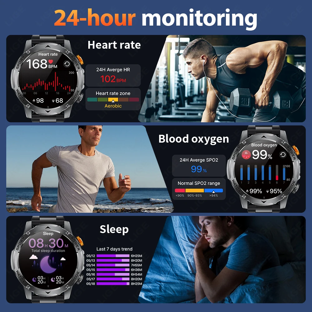 LIGE New Smart Watch Men 1000mAh Large Capacity Battery Outdoor Flashlight Bluetooth Call Waterproof Sport Fitness Smartwatch photo 6