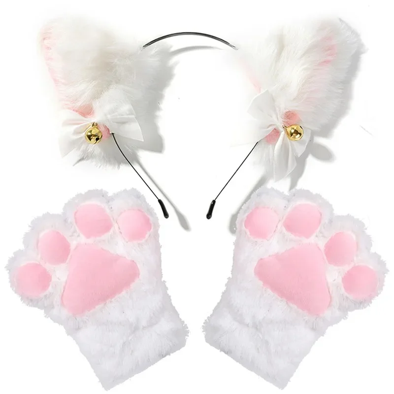 Cat Ear Bow Headband Necklace Cat Claw Gloves Cosplay Plush Bell Hairband Women Girl Masquerade Party Headwear Hair Accessories photo 2