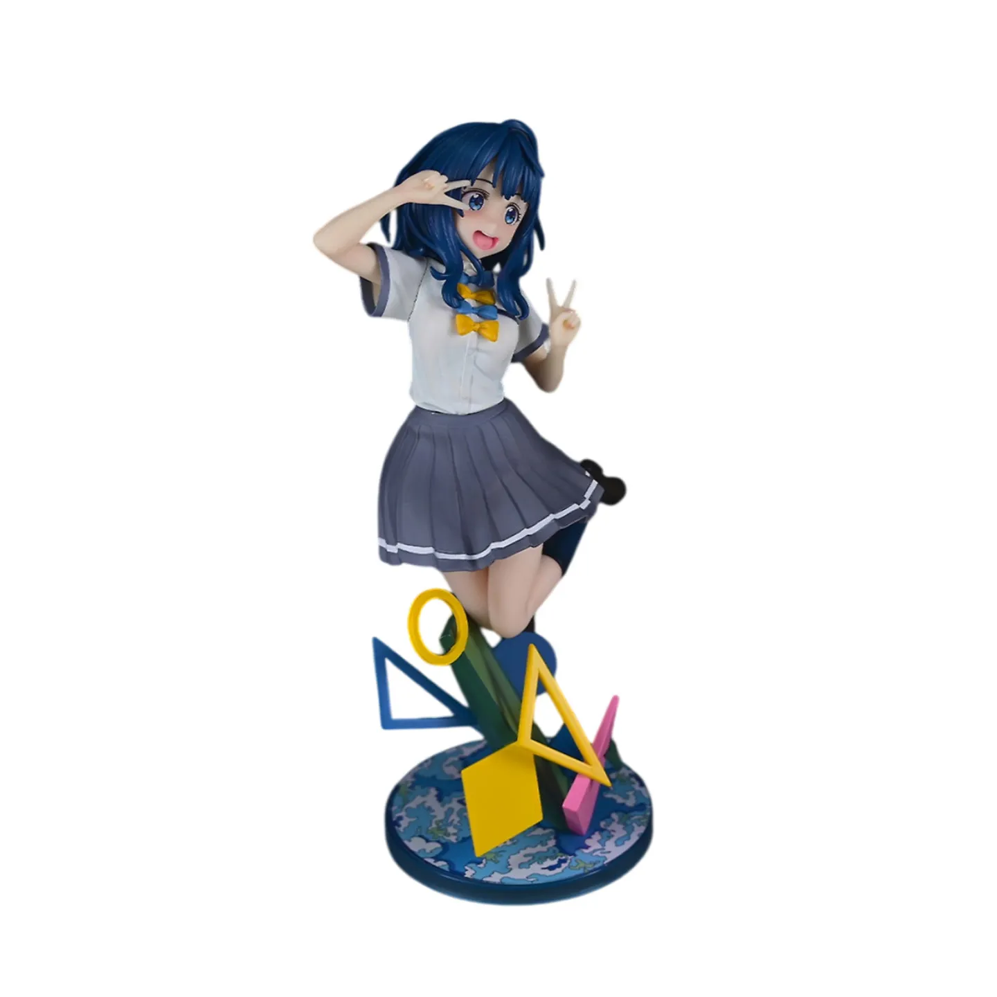 Anime Figurine Blue Hair School Uniform Figure Pvc Collectible Statue Geometric Base Desktop Decoration Display Birthday Gifts photo 6