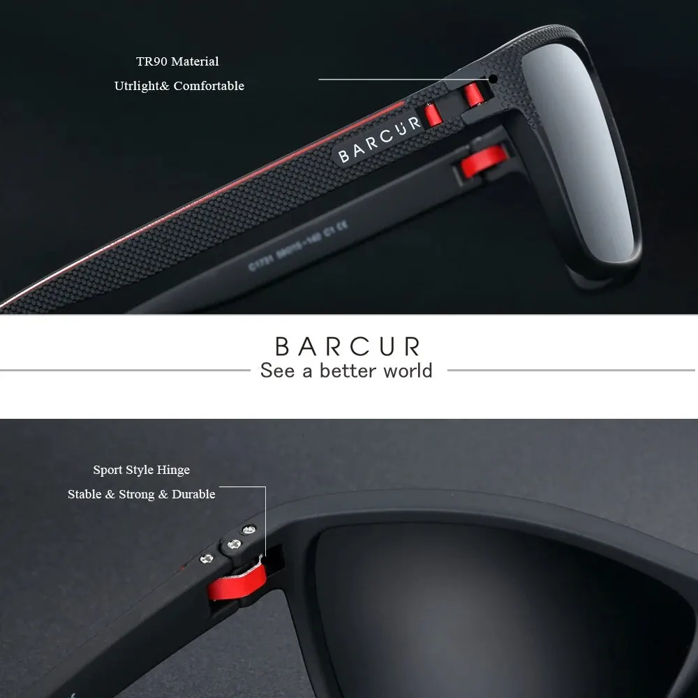 BARCUR Design TR90 Sunglasses Men Polarized Light Weight Sports Sun Glasses Women Eyewear Accessory Oculos UVAB Protection photo 2