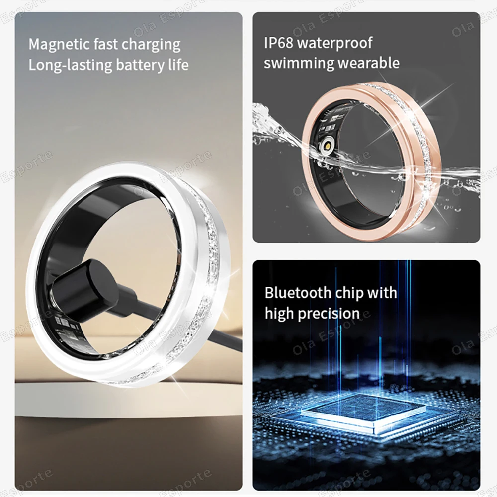 Diamond Fashion Women Smart Ring With Box IP68 Waterproof Lady ring Heart Rate Health Monitor Sports Pedometer Fitness Ring R12 photo 2