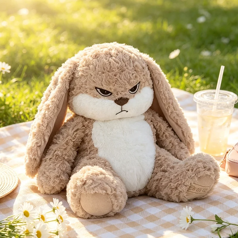 Cute Angry Bunny Plush Doll Long Ears Soft Stuffed Cartoon Rabbit Hug Pillow Bedroom Sofa Indoor Room Decoration Girlfriend Gift photo 1